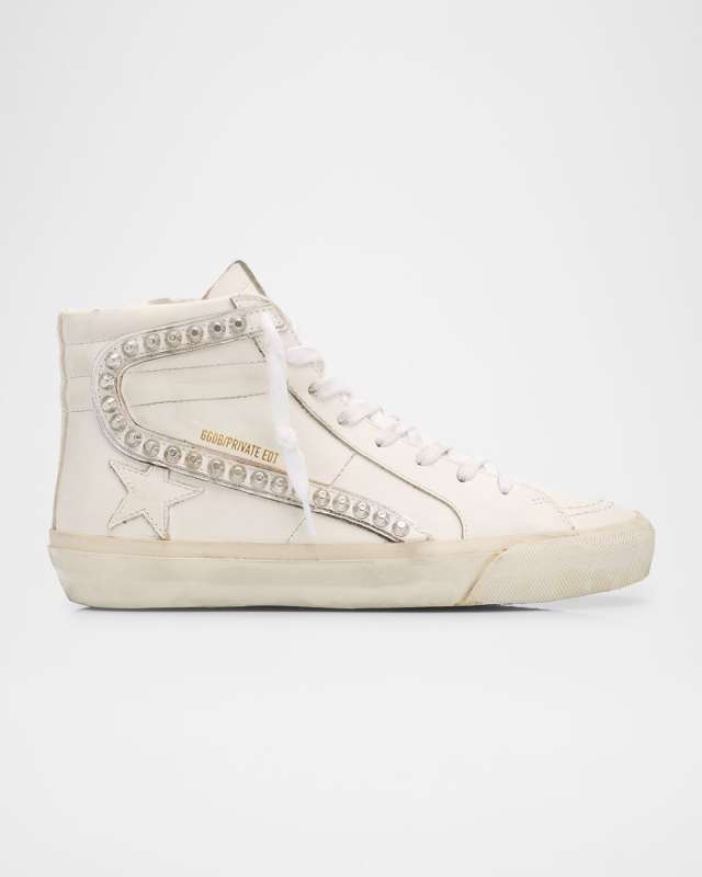 Slide Leather Stud Mid-Top Sneakers